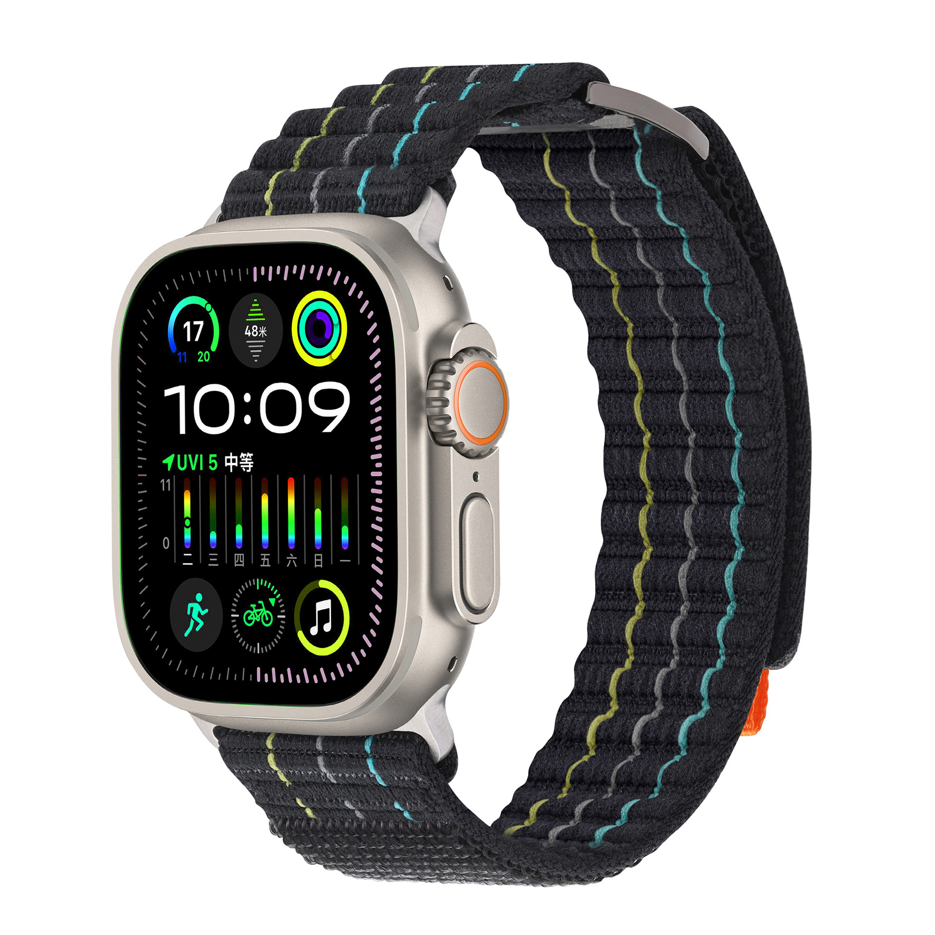 Suitable for apple watch3456789, double-section leather-coated nylon loop strap, Apple 10 strap undefined