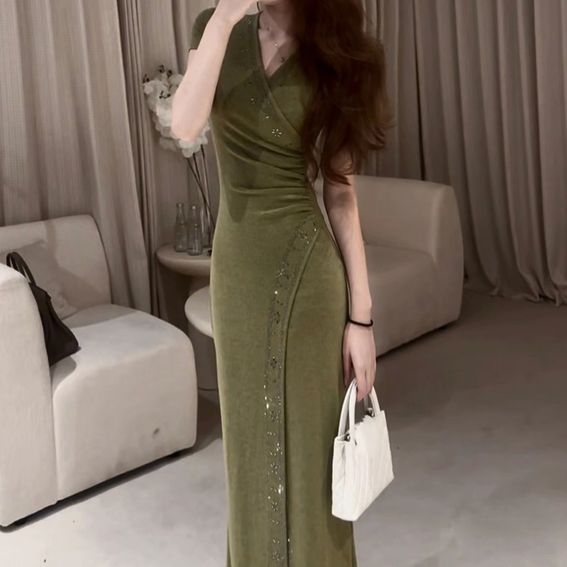 Sage Green Summer Dress! New French-Style Light Luxury Vibe Summer Dress in Sage Green with Slit