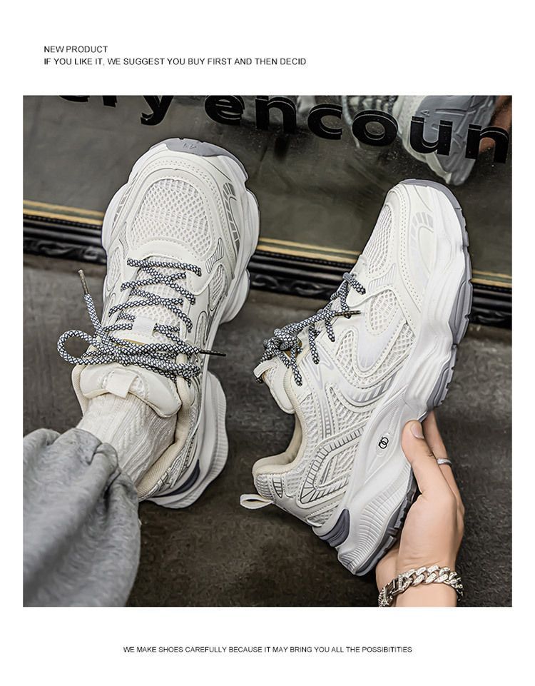 Summer New Dad Shoes Teen Trend Versatile Breathable Mesh Thick Sole Heightening Casual Sports Shoes_vogvips.com