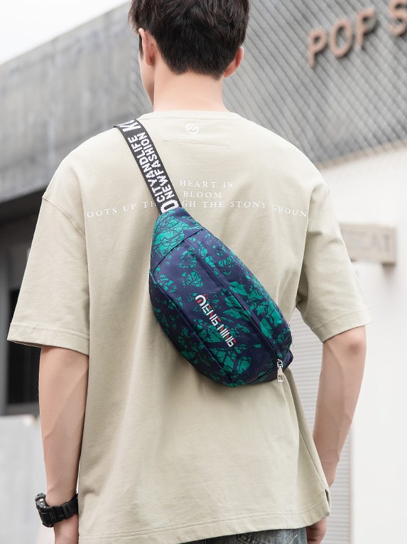 Bolso cruzado con letras de grafiti a la moda, bolso cruzado de nailon versátil y ligero para teléfono móvil, bolso de cintura portátil para exteriores, bolso de pecho para hombre