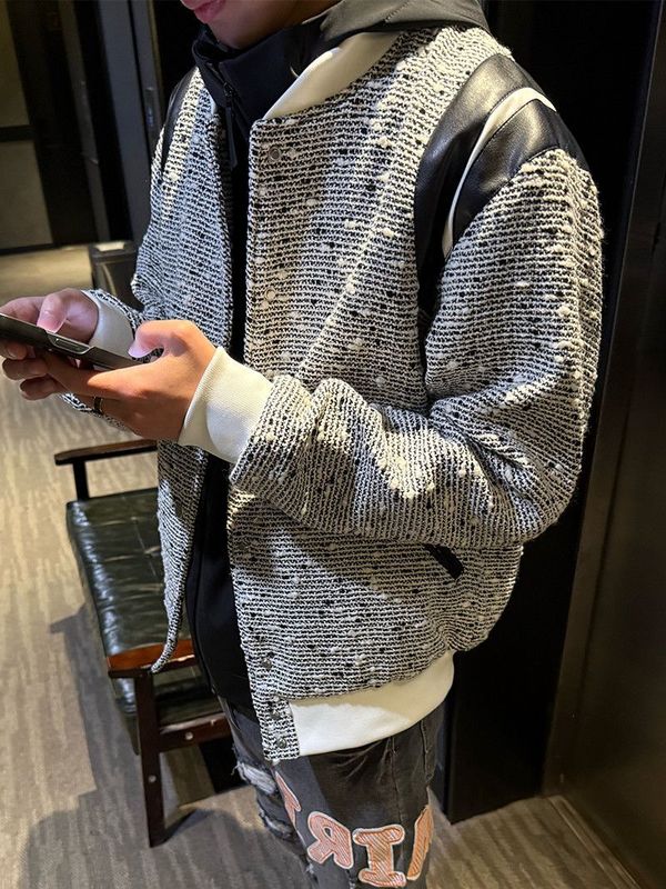 2025撞色新款夹克香风春秋短款设计宽松慵懒上衣复古棒球服外套男|undefined