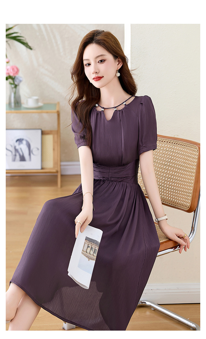 Váy midi mùa hè thời trang sang trọng, thiết kế thon eo, dáng dài vừa phải JX3320 — Màu đỏ rượu, Màu tím chi tiết 13