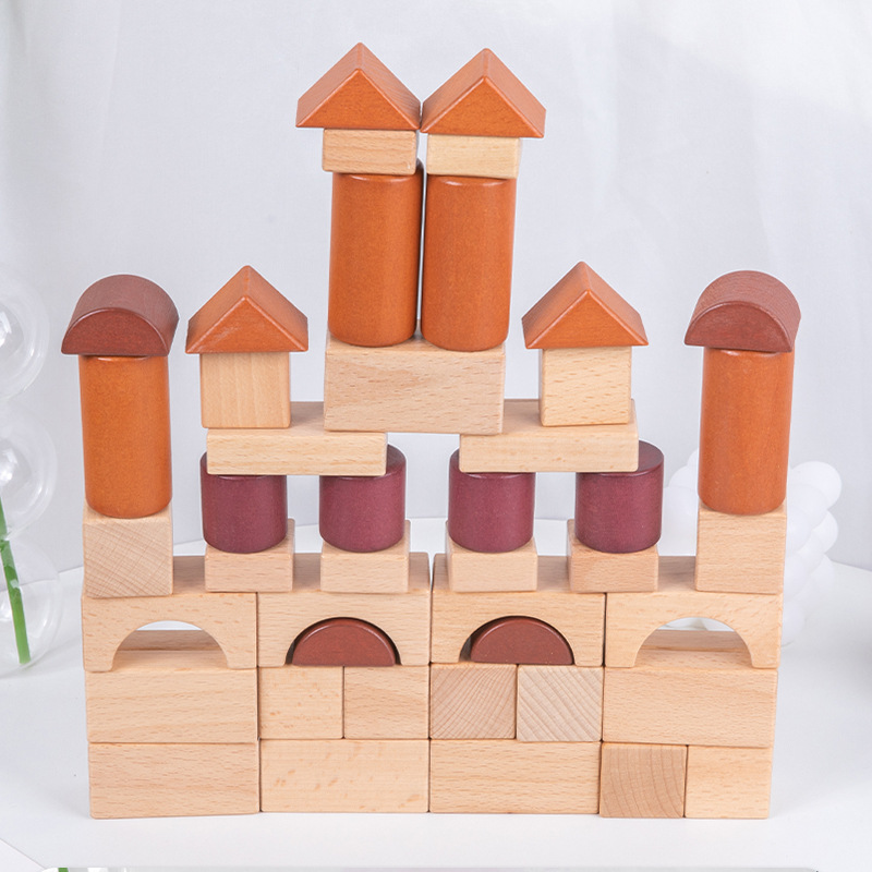 Nueva madera sólida de alta gama 46 bloques de caja de madera puzzle de educación temprana iluminación bloques de construcción de niños superpuestos enseñanza alta