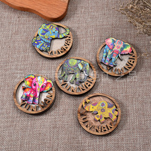 泰国云南西双版纳彩色大象冰箱贴动物旅游文创纪念品木质城市礼物