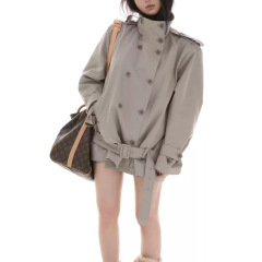 【正版】柔软廓型湖灰色宽松立领短款风衣外套女秋季新品