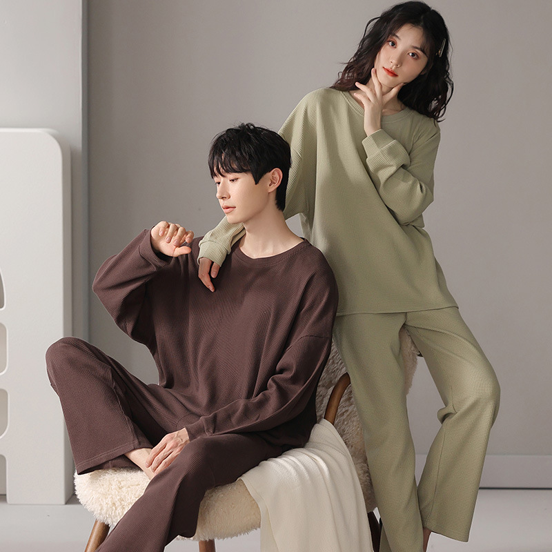 간단한 커플 잠옷 긴팔 아웃웨어 잠옷 봄과 가을 여성 플러스 사이즈 홈 의류 고급 캐주얼 세트