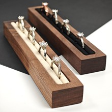 长条形柜台摆件陈列道具戒指耳钉首饰收纳盘饰品架胡桃木珠宝展示