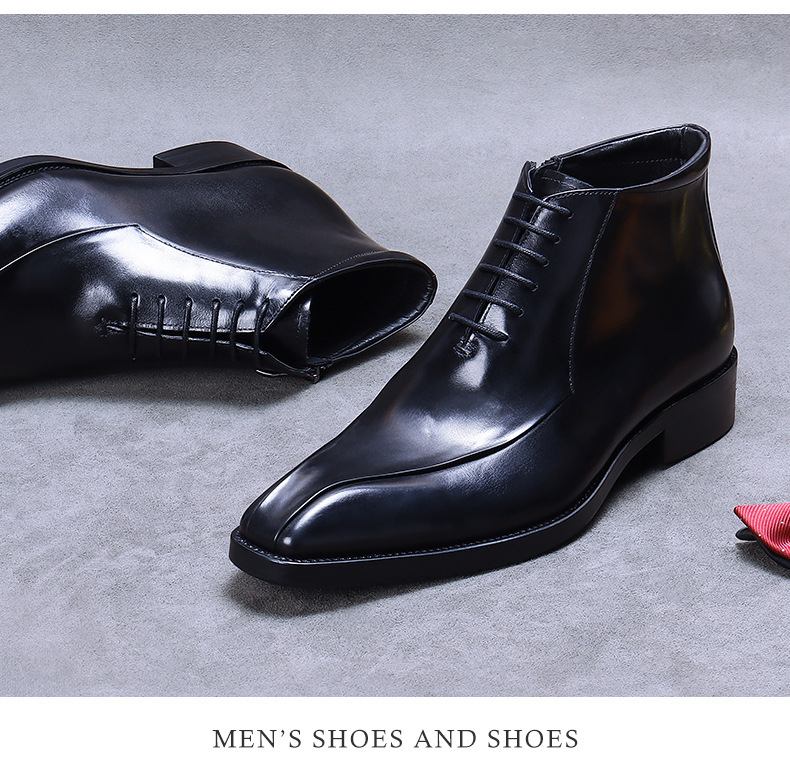 Kožené boty Velkoobchodní továrna Britské martinské boty Pravá kůže Módní společenské boty Špičatá špička Zip Vysoké kožené boty Kotníkové boty_voghion.com