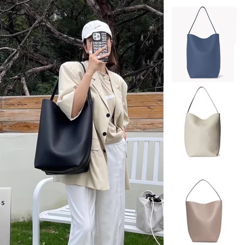 The Row Bucket Bag New Style Single-Shoulder Cowhide Large-Capacity Light Luxury High-End Feel Black Genuine Leather Commuter Bag The Row Bucket Bag New Style Single-Shoulder Cowhide Large-Capacity Light Luxury High-End Feel Black Genuine Leather Commuter Bag