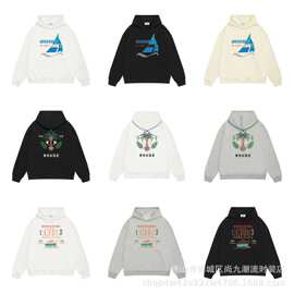 潮人嘻哈时尚高街多色卫衣Rhude创意帆叶印花套头帽衫卫衣男女款