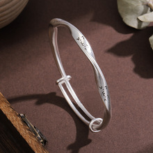 白铜镀银手镯猫银镯子莫比乌斯复古推拉调节实心手镯学生年轻款