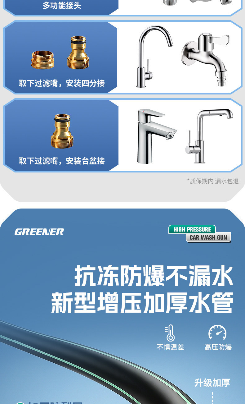 Green Forest High-Pressure Car Wash Water Gun for Window Washing, Household Garden Telescopic Hose, Connects to Tap Water, Powerful Pressure Boost