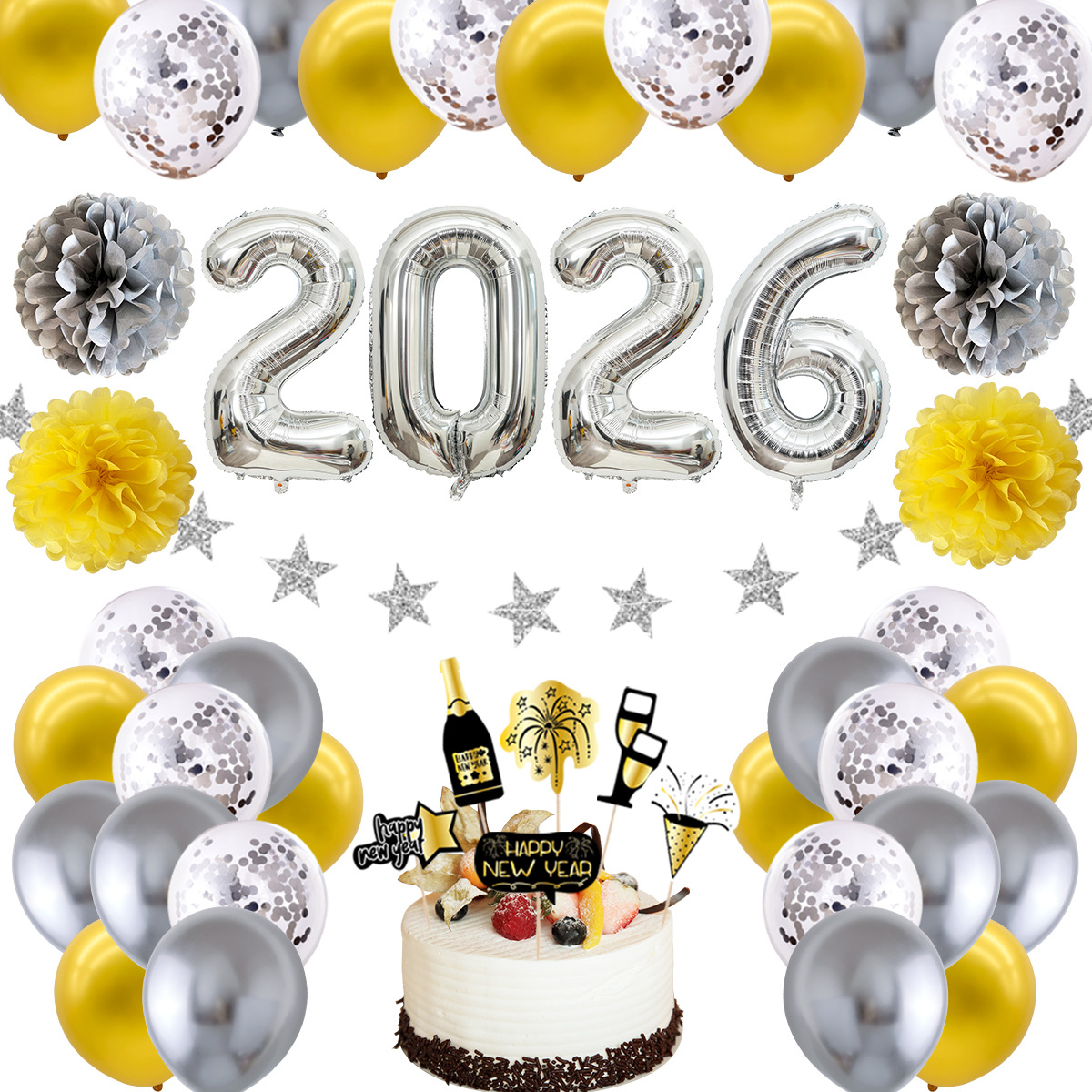 Globo decoración de año nuevo globo de decoración de Año Nuevo al por mayor decoración de fiesta de año nuevo látex redondo de 12 pulgadas globo digital de Año Nuevo de 32 pulgadas