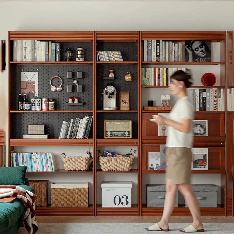 Скандинавский книжный шкаф из цельного дерева для дома и гостиной, настенный книжный шкаф, комбинированный шкаф, винтажный напольный книжный шкаф для хранения