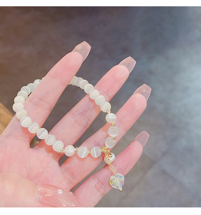 fashion geometric opal pearl crystal heart pendant copper bracelet