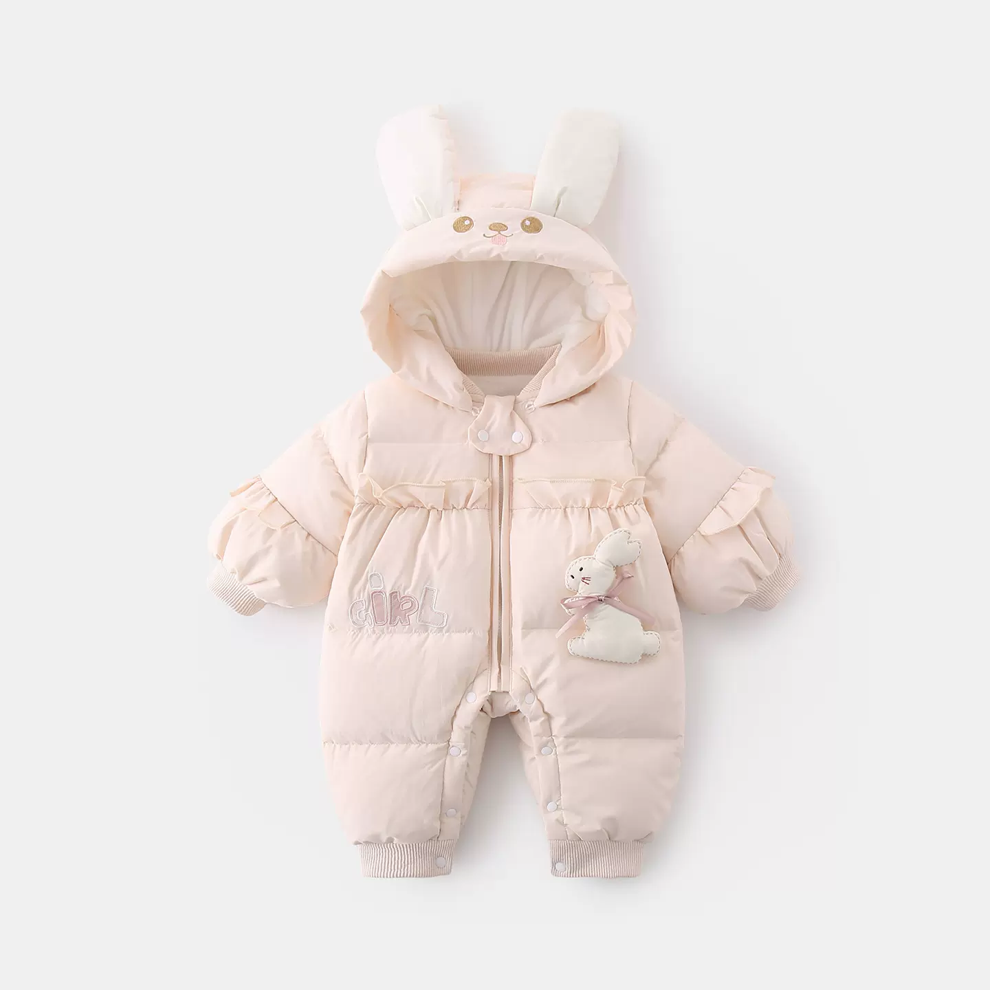 婴儿冬装加厚保暖羽绒服连体衣超萌可爱女宝宝冬季保暖加绒羽绒服