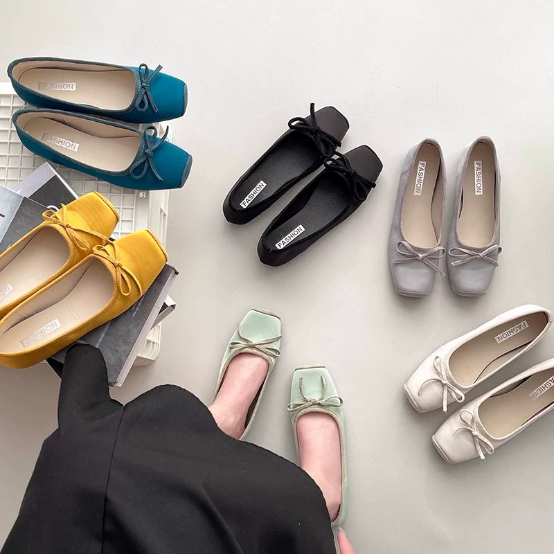 French style niche Mary Jane shoes gentle casual women's shoes 2025 new spring and summer satin bow inner shoes
