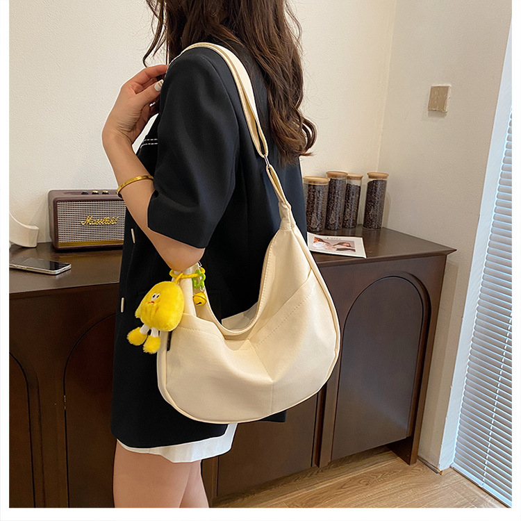 Simple solid-color canvas bag 2024 new style Japanese large-capacity single-shoulder dumpling bag, versatile for school and commuting crossbody bag undefined