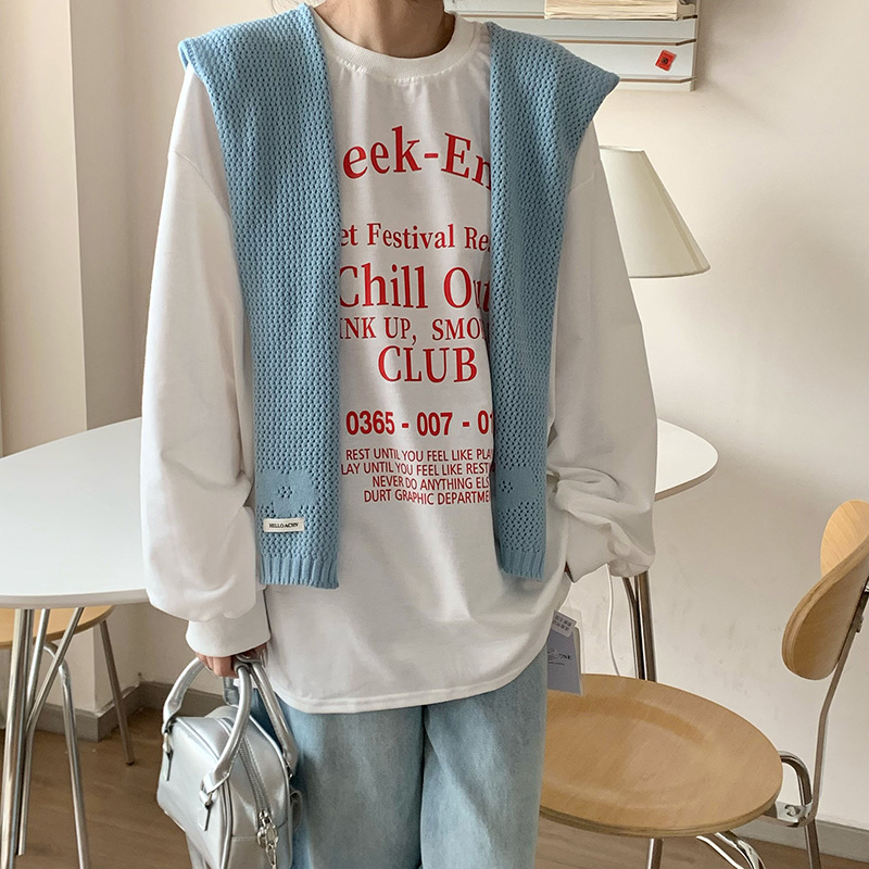 Sopa de punto de alta sensación nueva camisa de estilo extranjero falso cuello de moda universal sopa de punto cruzado con hombros pequeños