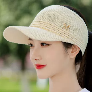 空顶帽女镂空针织透气无顶鸭舌帽夏季纯色简约百搭运动遮阳帽可扎