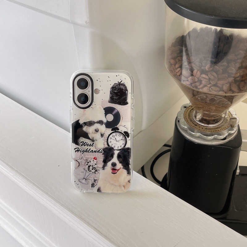 Periódico en blanco y negro retro cachorro para Apple 15ProMax funda para teléfono móvil 16Pro Diversión 14/13 Pareja 16PM