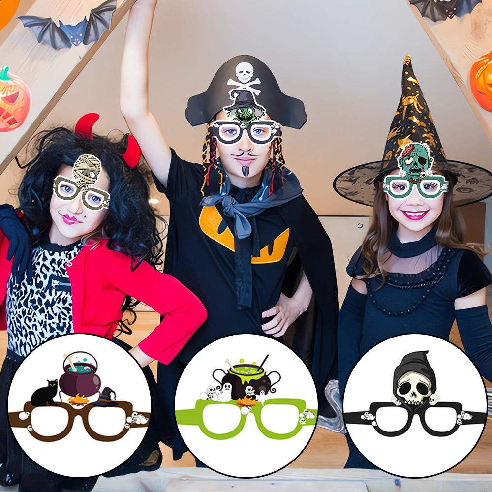 Transfronterizo nuevo Halloween gafas de papel niños adultos fantasma Festival de fiesta de vestir accesorios cráneo bruja gafas marco