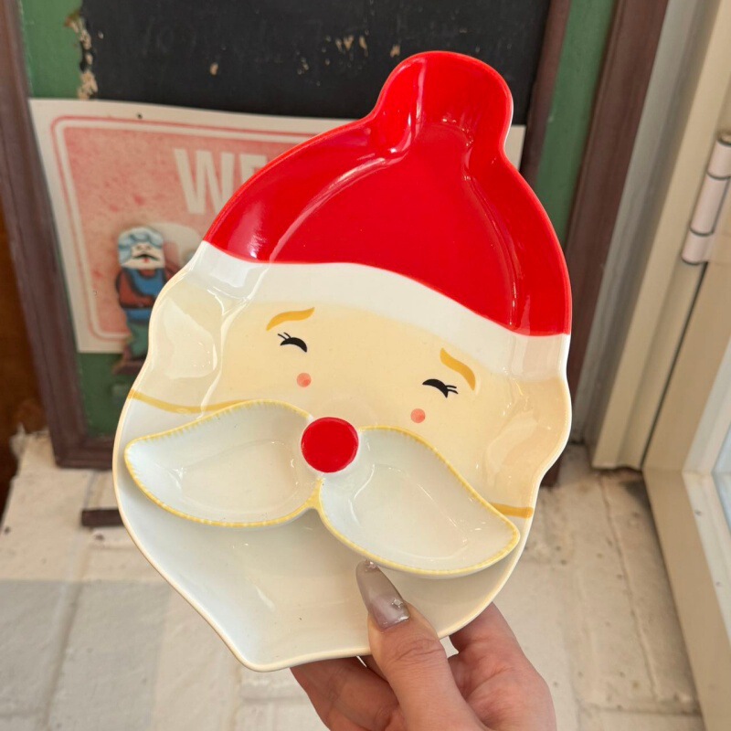 Santa Claus Cartoon Ceramic Plate Dessert Cake Plate Cute Creative Gift Holiday Atmosphere Tableware Props for Women