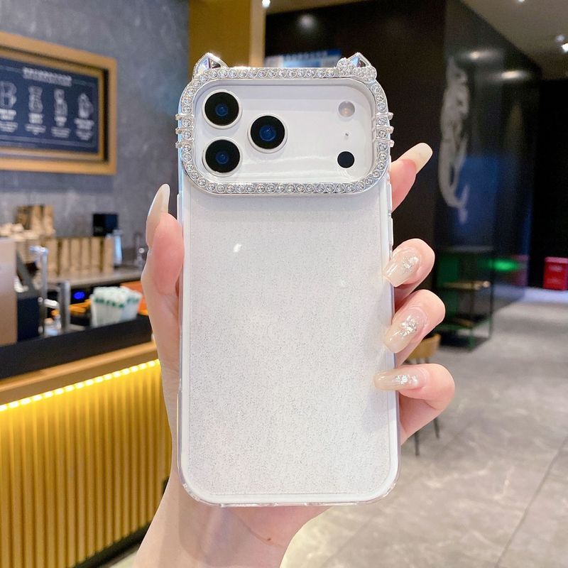 日韩纯色闪粉壳适用iPhone16pro max手机壳苹果17水钻镜头壳14/15|undefined