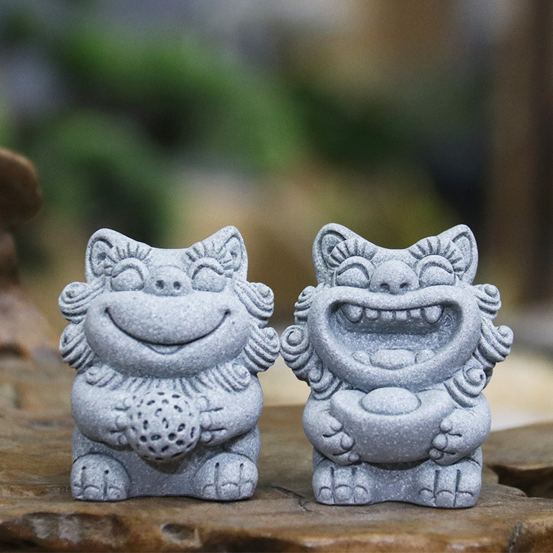 仿青石国潮风狮爷狮子装饰摆件园艺花卉茶桌鱼缸造景开心狮子摆设