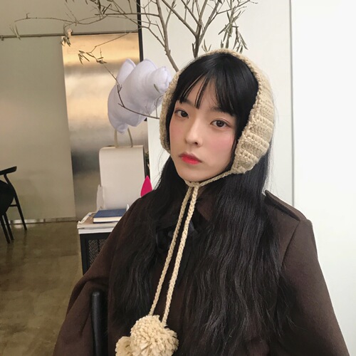 Korean ins cute knitted earbags fur ball lace-up wool earmuffs autumn and winter ear protection warm retro earmuffs for women