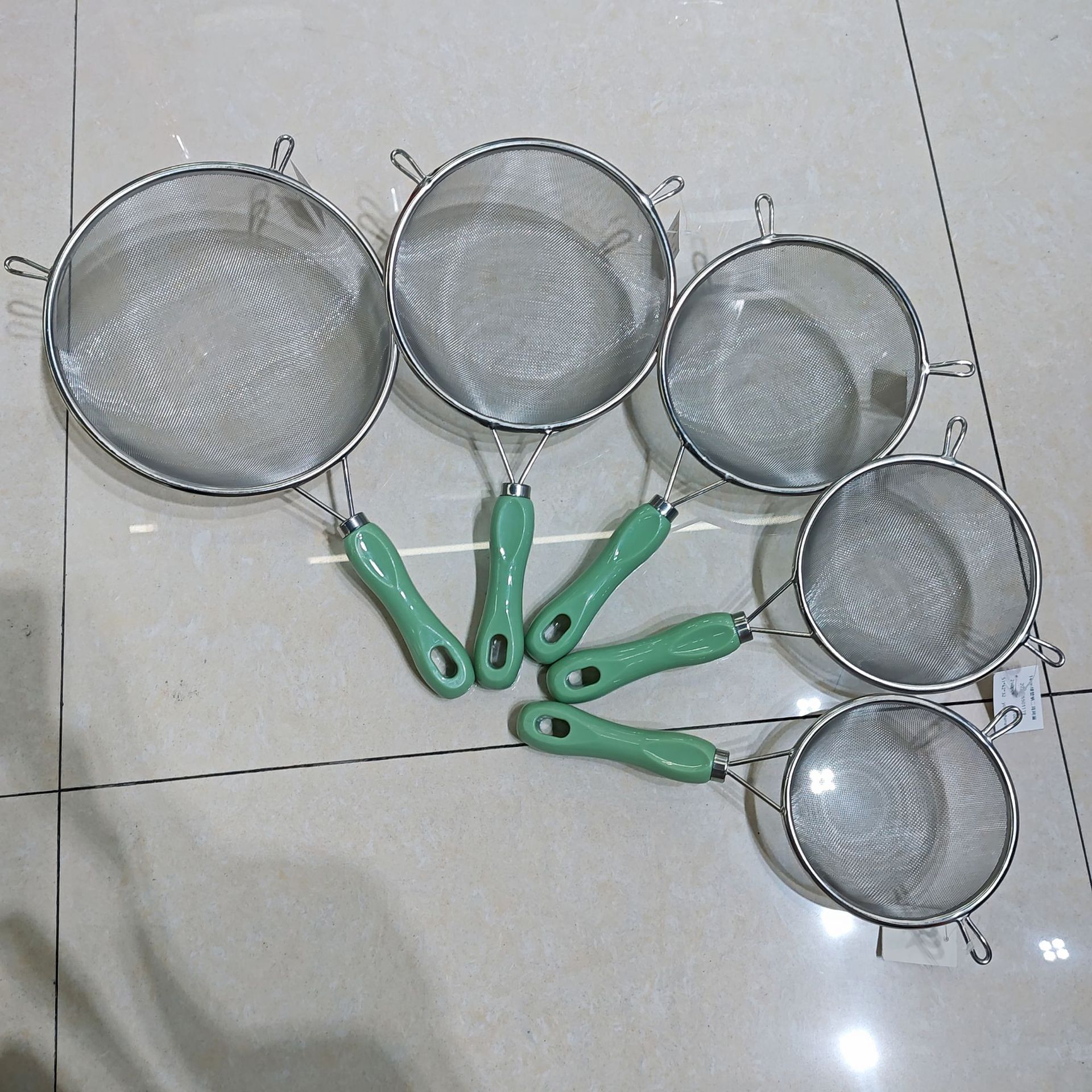 厨房用具双耳网漏不锈钢蝶形钢柄油炸隔油面粉漏网勺塑柄过滤网勺