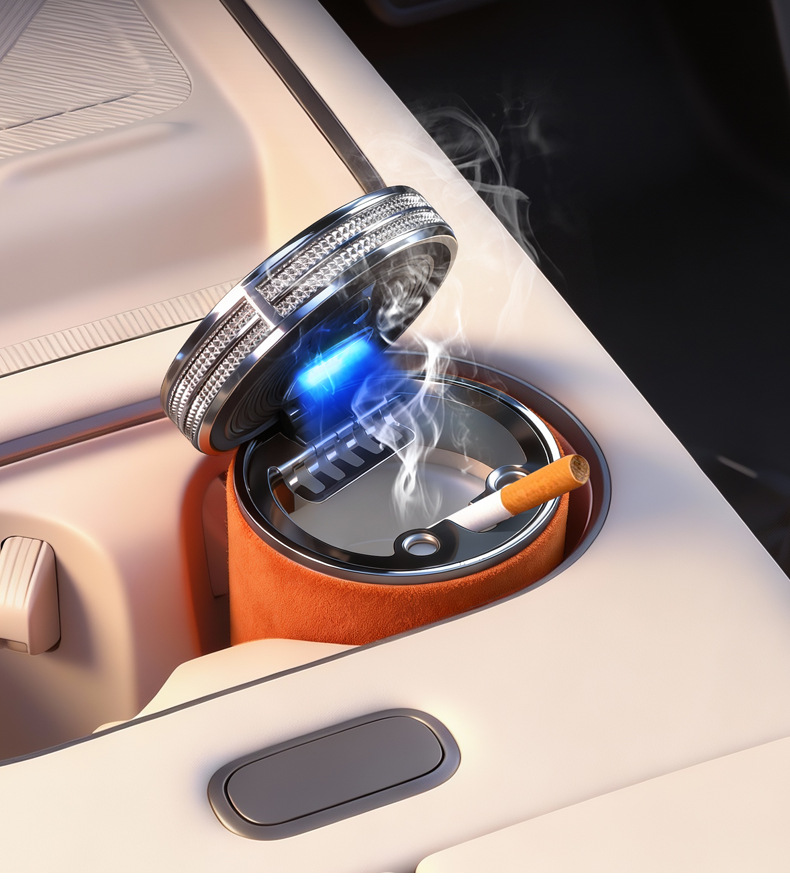 Cross-Border Led Light Ashtray 4S Car Universal Ceramic Ashtray with Suede Practical Car Accessories