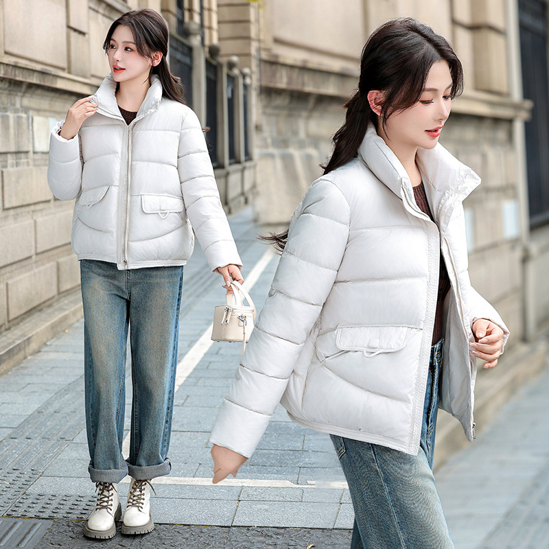 Invierno de 2025 nuevo estilo coreano simple casual corto cuello vertical ropa de algodón esponjosa gruesa chaqueta de algodón pequeño image 1