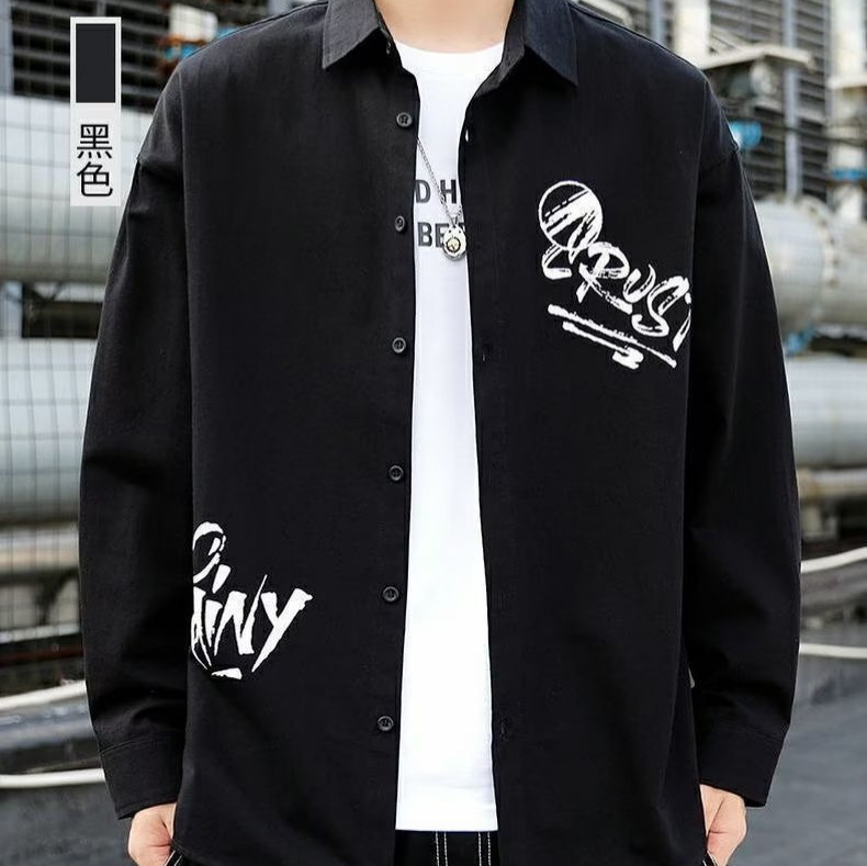 2024 New Summer Simple and Versatile Long-Sleeved Shirt Casual Loose Men's Retro Youth Casual Shirt Jacket