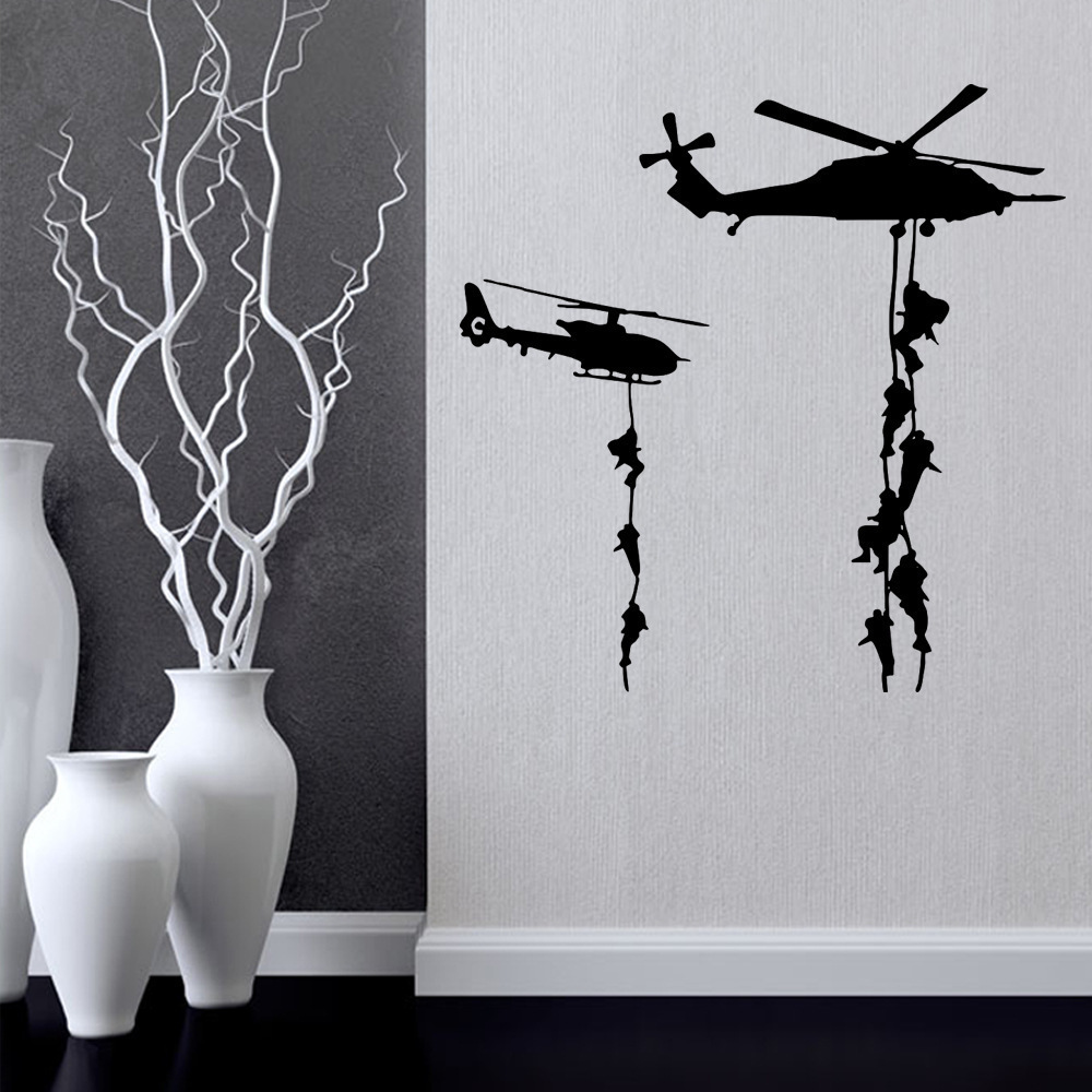 Style Carved Vinyl Gunship Wall Stickers For Living Room, Bedroom, Game Room Stickers, M L-467