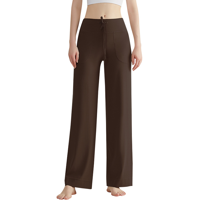 Wiman antibacteriano desnudo pantalones de piernas de cintura alta vertical pantalones casuales recto de pulsación de cuerdas de bolsillo pantalones deportivos de microescalado