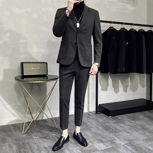 Autumn/Winter Men's Thick Wool Blazer Korean Style Overcoat Cool Trendy High-End Slim Fit Casual Blazer