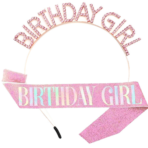 BIRTHDAY girl headband sweet girl headwear birthday party gift hair accessories glitter shoulder strap etiquette belt