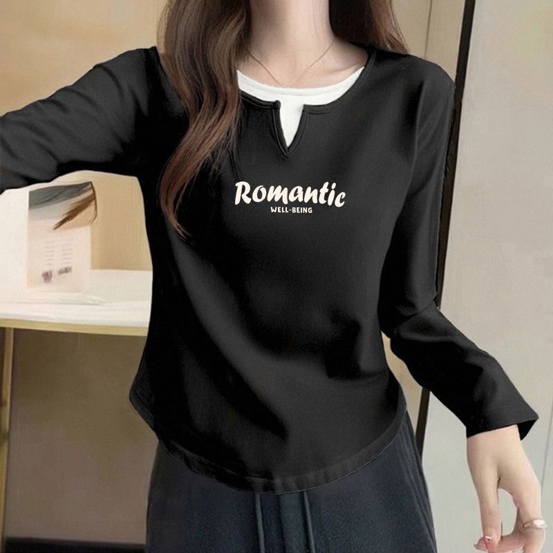 Fake Two-Piece Long-Sleeved Tops for Women, 2025 Autum Fashionable and High-End New Shirts That Can Be Worn as Base Layer T-Shirts