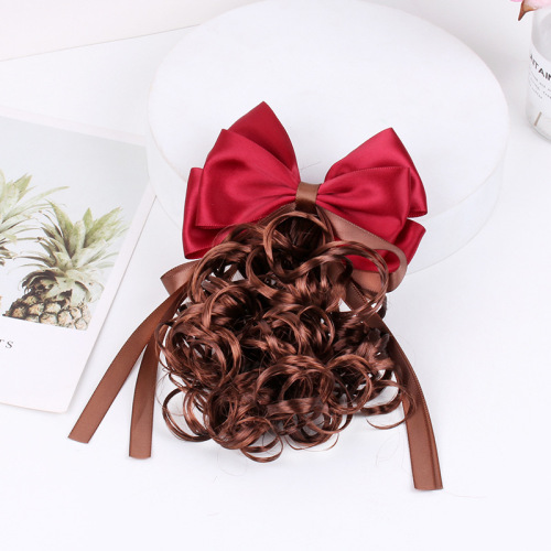 2pcs Children baby stage performance cosplay Wig Hairpin Curly princess show headdress Bowknot streamer hair clip photography wig