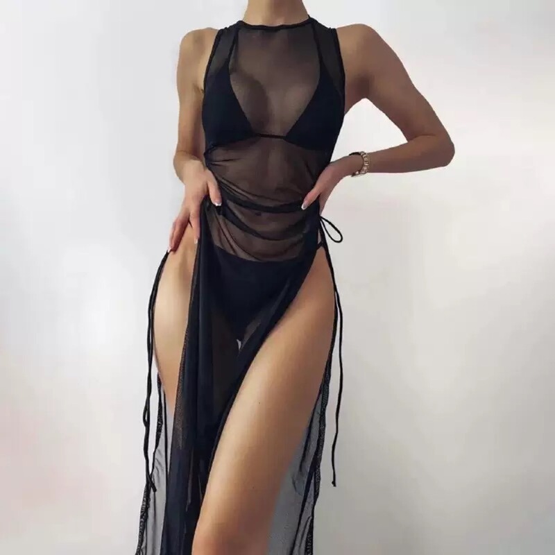 Amazon's New European and American Solid Color Bikini Cover-Up Beach Skirt Three-Piece Swimsuit Women's High-End Hot Spring Swimsuit