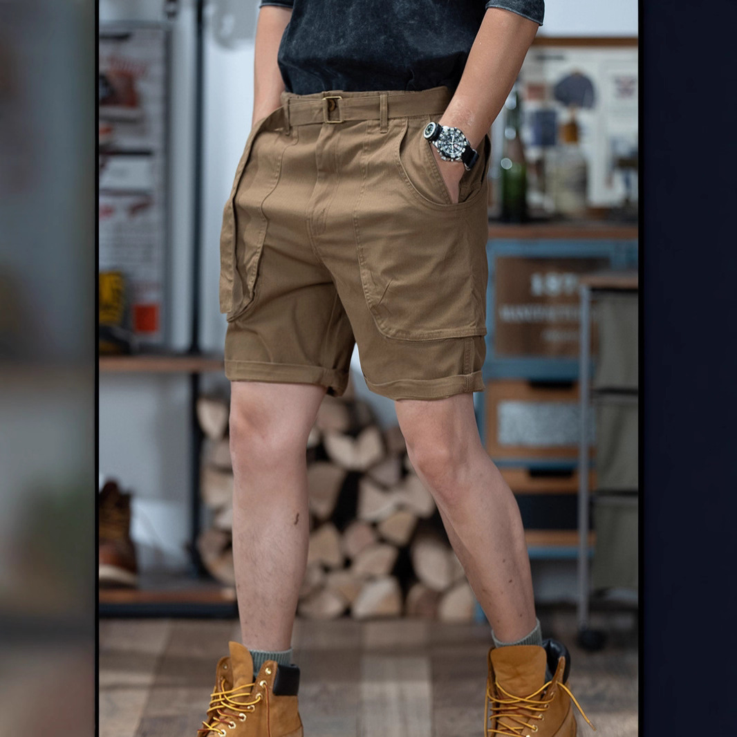 Men's Summer Thin Versatile Solid Color Casual Five-Point Shorts Multi-Pocket Mid-Length Shorts 2025 American Style Trendy Brand Cargo Shorts