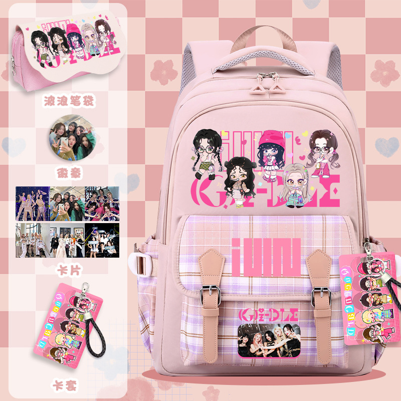 GIDLE merchandise, Song Yuqi and Ye Shuhua student backpacks, shoulder bags, large backpacks, cartoon style for elementary and middle school girls.
