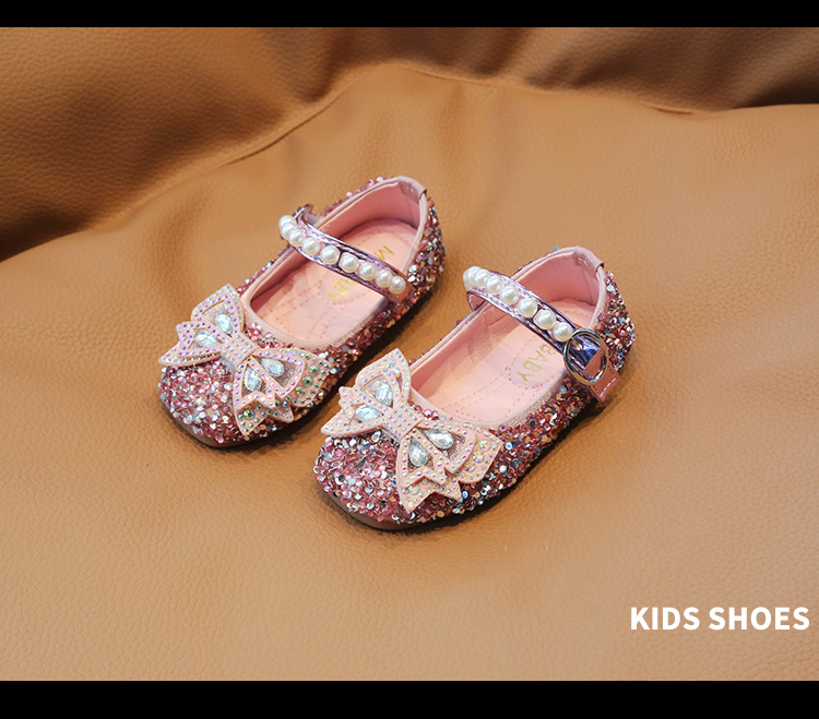 Chaussures princesse en cristal pour filles, édition coréenne, printemps et automne, avec nœud pour bébé, unique, mode, diamant brillant, 2024_voghion.com