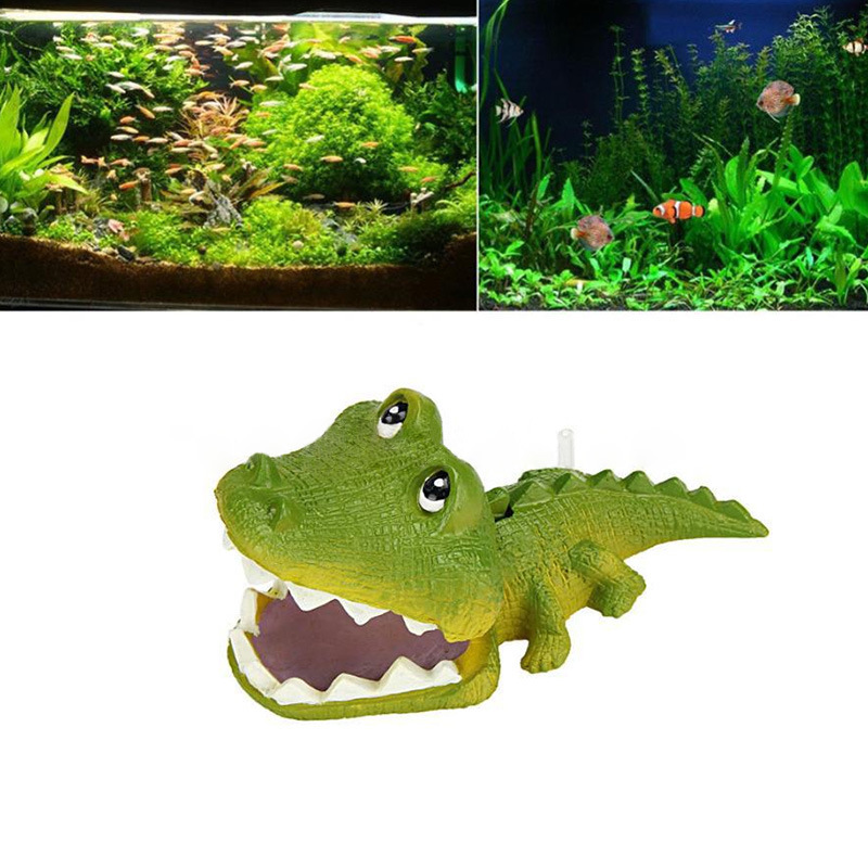New fish tank landscaping resin crafts animal ornaments pneumatic products can be connected with oxygen pump bubble crocodile