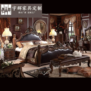 美式床双人床1.8米实木床主卧雕花柱子床婚床皮艺床欧式床真皮床