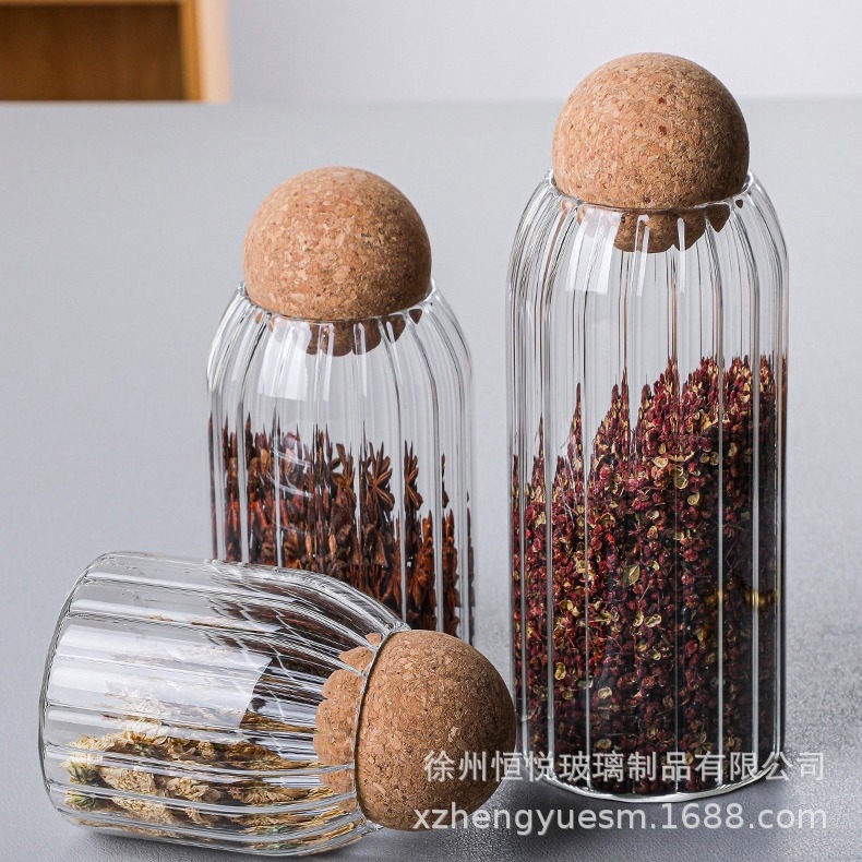 高硼硅玻璃密封罐软木塞收纳罐五谷杂粮储物罐创意透明玻璃茶叶罐