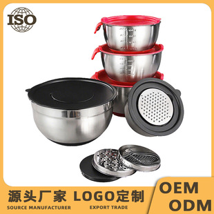 Cross-Border Supply Thickeneded Graduated Color Pull Bowl Wholesale 304 European Stainless Steel Salad Bowl Silicone Bottom Egg Beater