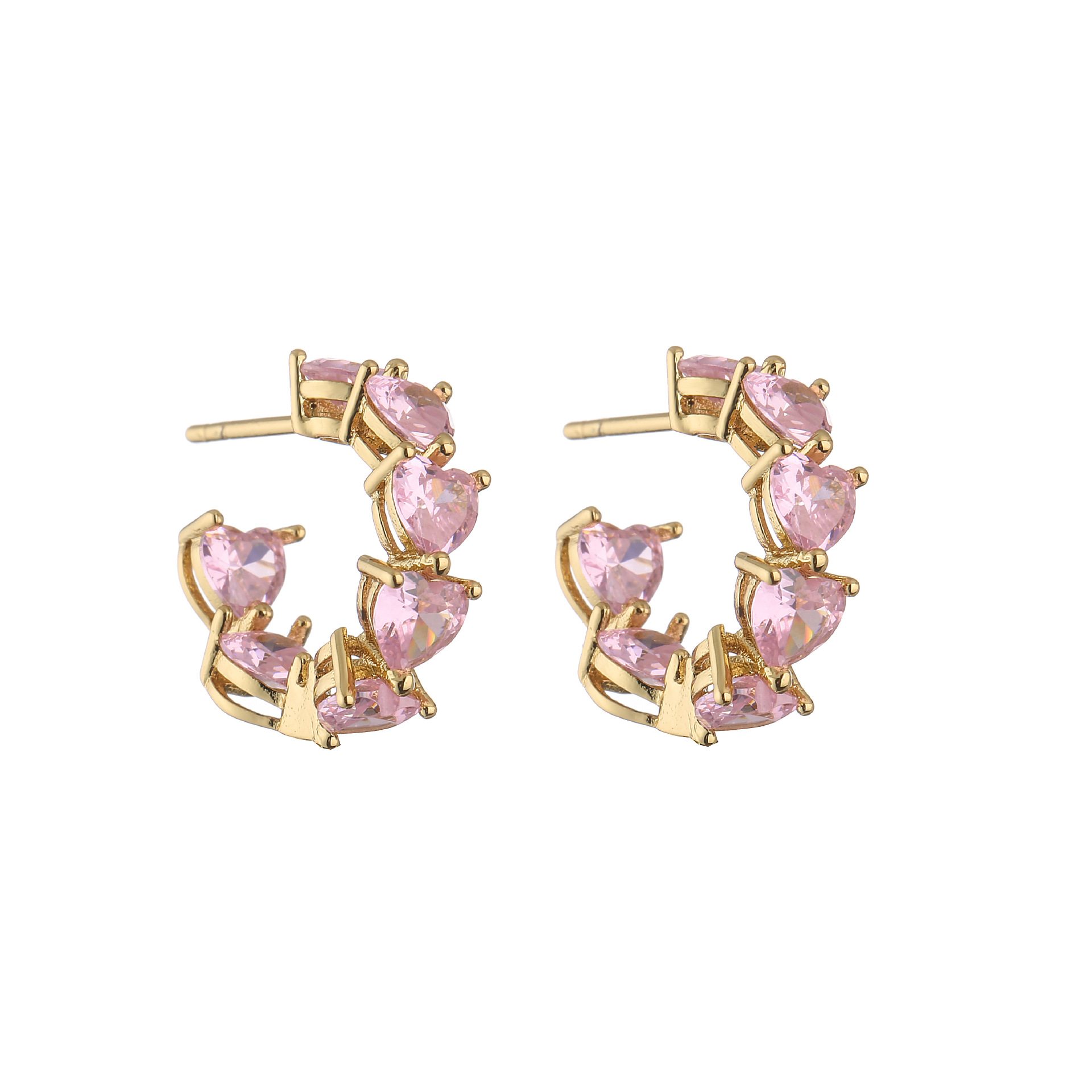 Fashion Pink Heart-shaped Zircon Earrings Adjustable Ring display picture 7