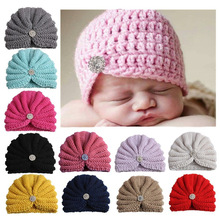 欧美婴儿帽子女宝宝胎帽儿童纯色光板手工帽婴幼儿打皱毛线套头帽